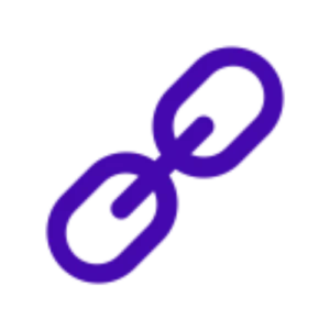 Blue chain link icon on a black background representing connection or hyperlink.