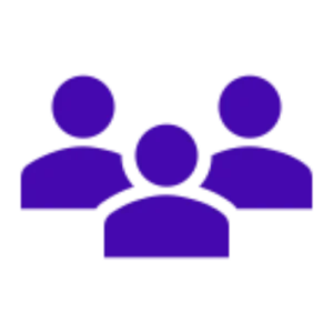 Icon of three purple user figures representing a group or community.