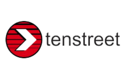 Tenstreet logo with a rightward arrow in a red circle to the left of the text.