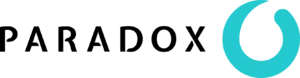 Paradox company logo with black text and blue circular design on the right.