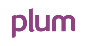 Plum company logo in purple lowercase letters on a white background.