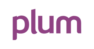 Plum company logo in purple lowercase letters on a white background.