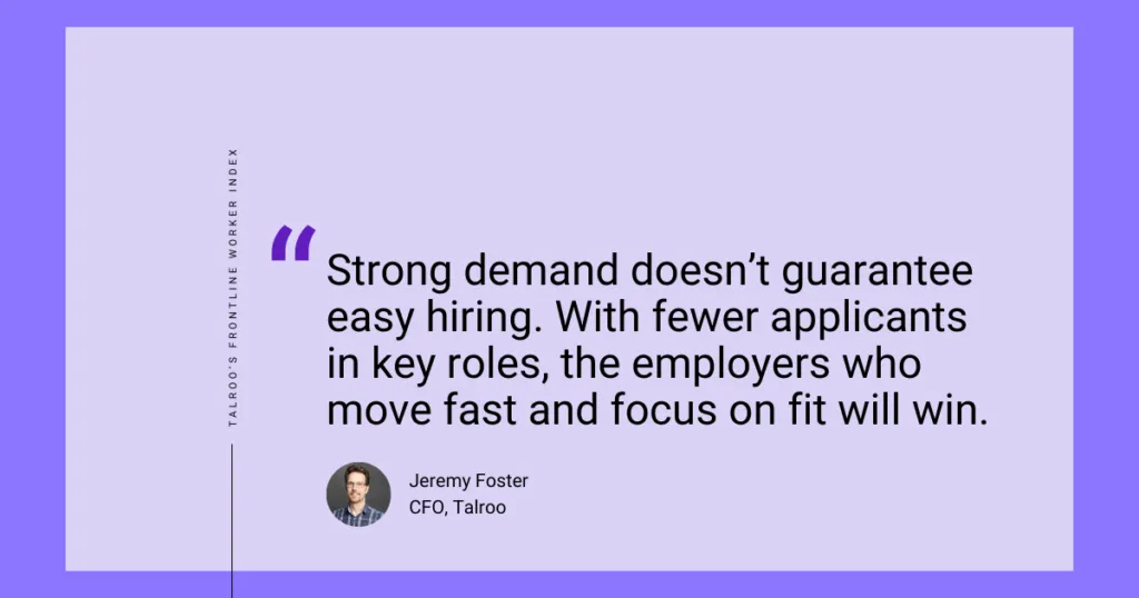 Quote by Jeremy Foster stating strong demand doesn’t guarantee easy hiring; fast, focused employers win.