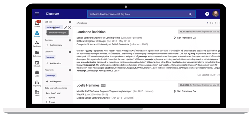 Candidate example in Google Hire, on laptop.