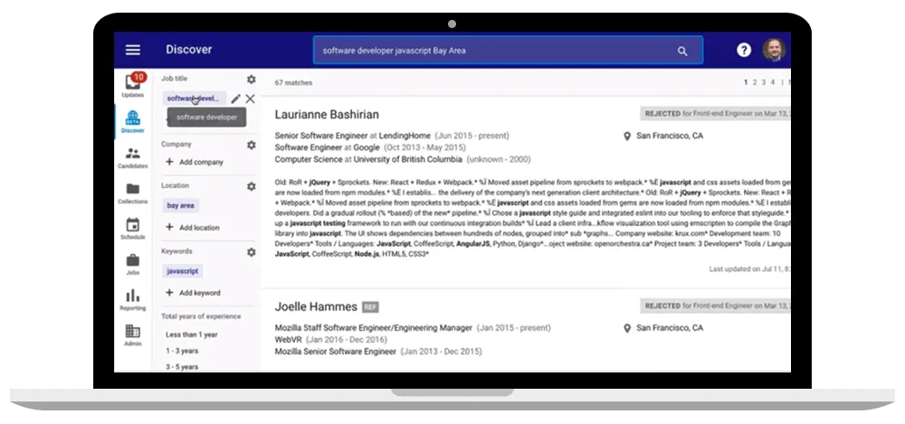 Candidate example in Google Hire, on laptop.