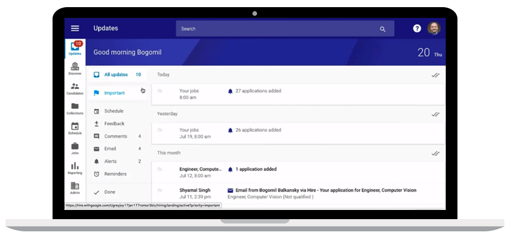 Google Hire example on laptop.