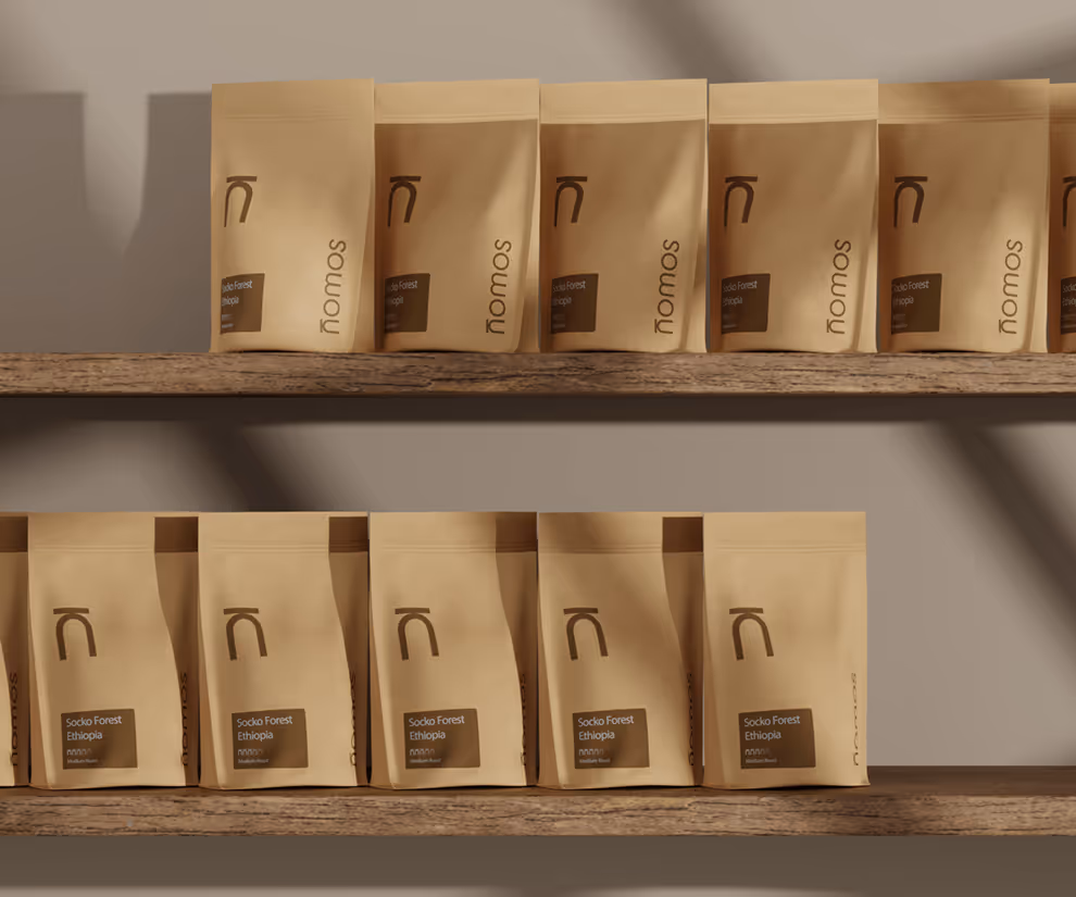 3D Product images of the Nomos coffee shop coffee beans package in Amsterdam