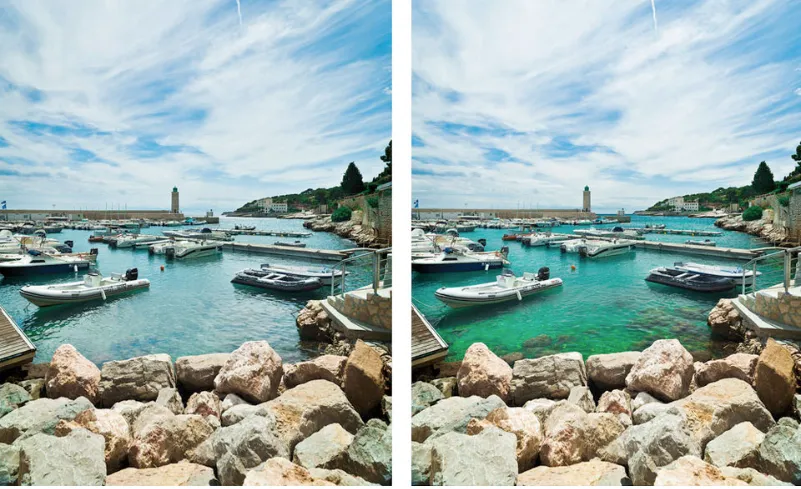 Polarizing filter before and after with water