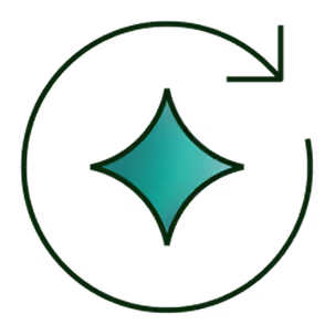 Green diamond shape inside a circular arrow pointing clockwise on a black background.