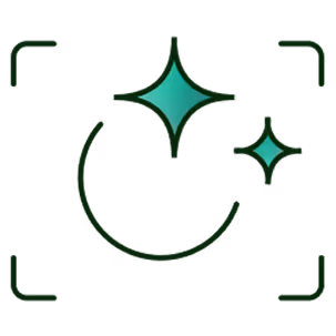 Green sparkle stars with a dotted circular shape around them on a black background.