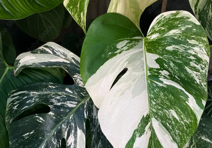 A close up of a green and white plant
