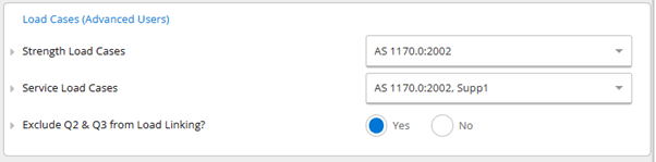 An image showing applicable design codes for load cases for Australian standards in ClearCalcs