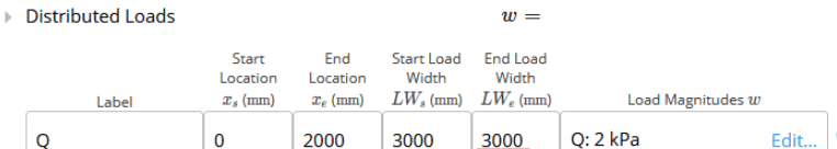 An image showing tributary width input in ClearCalcs