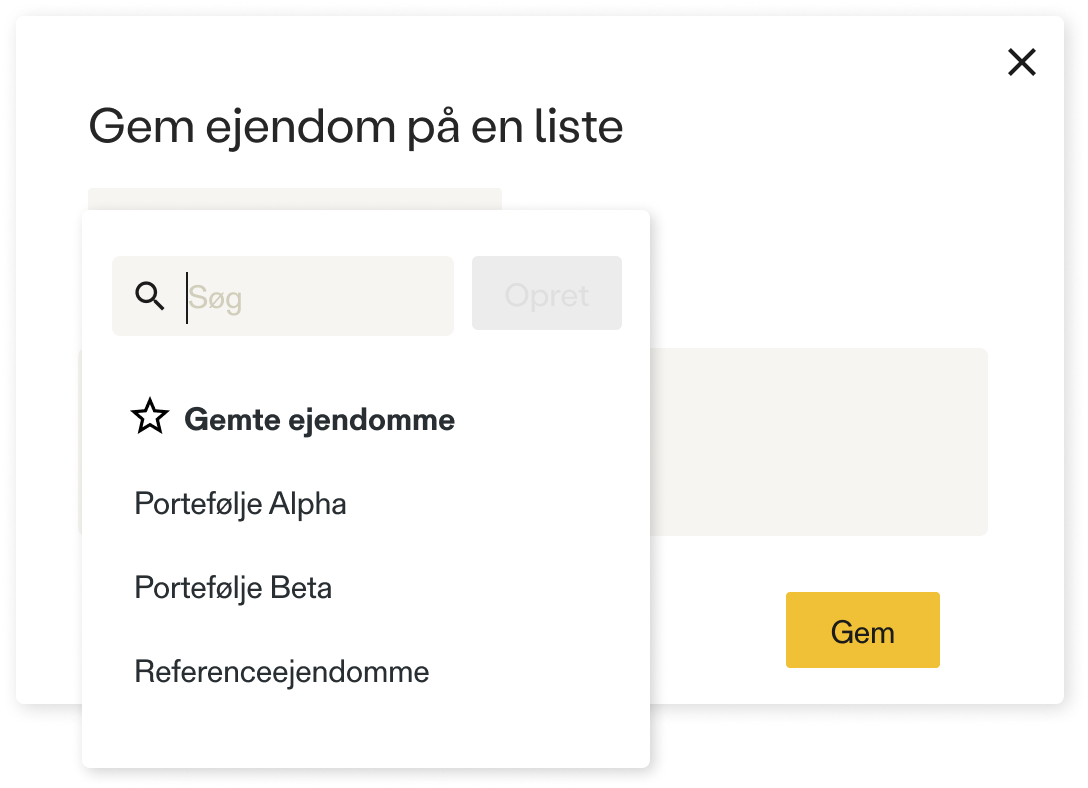 Gem ejendomme på liste