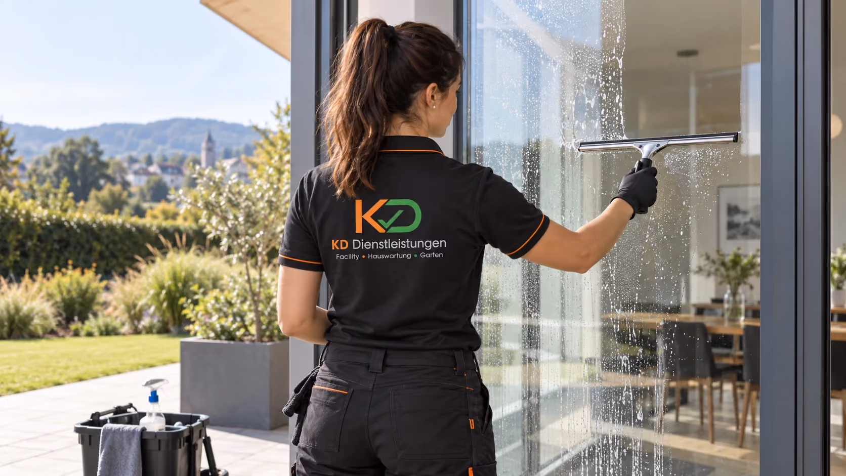 Fenster- und Glasreinigung: Glasfront – professionelle Reinigung (KI-Symbolbild)