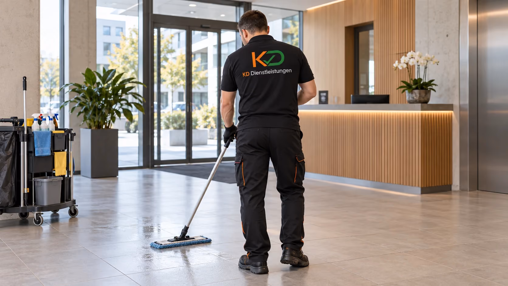 Unterhaltsreinigung: Regelmässige Bodenpflege mit KD (KI-Symbolbild)