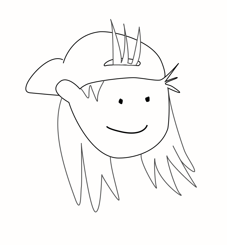 Cartoon figure with long hair and backwards baseball cap