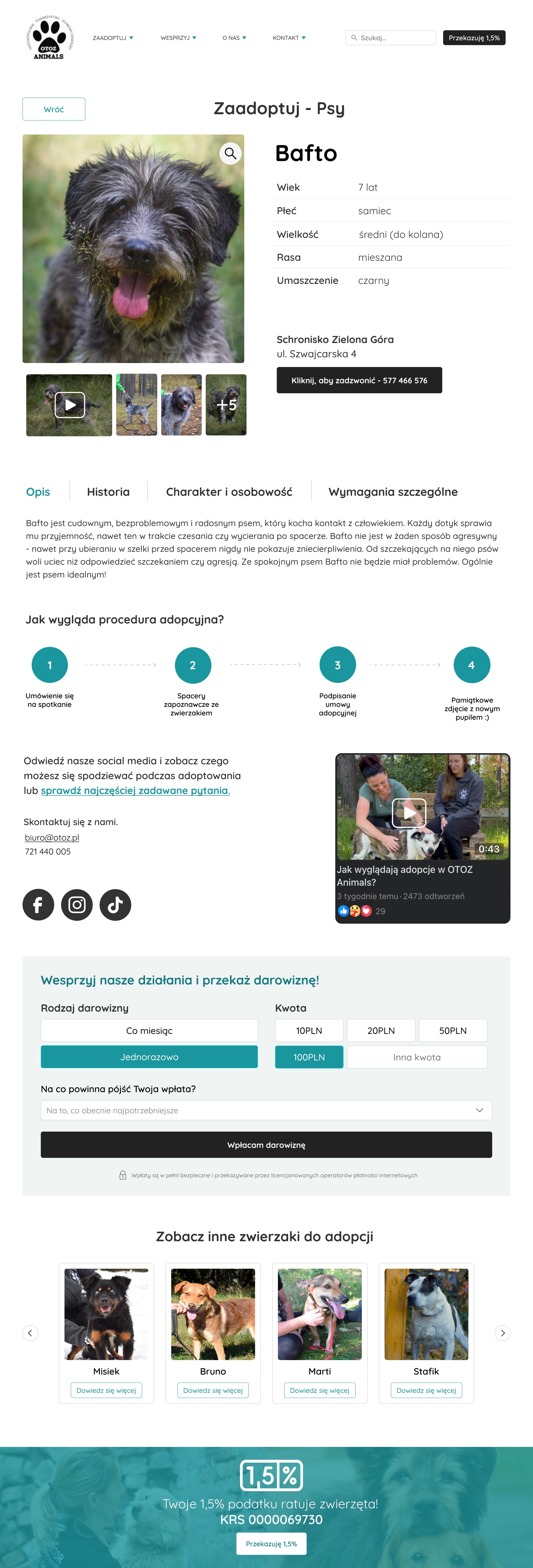 OTOZ Animals adoptions page after changes