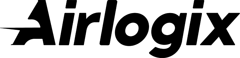 Airlogix logo with white text and icon on a black background.