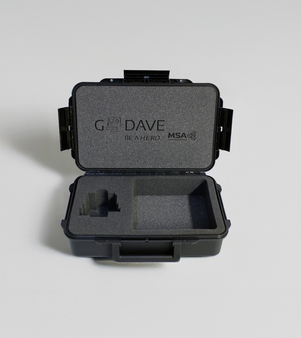 Custom MAX Grip case with branded foam insert for Go DAVE campaign by MSA – precision-cut for secure product display and protection