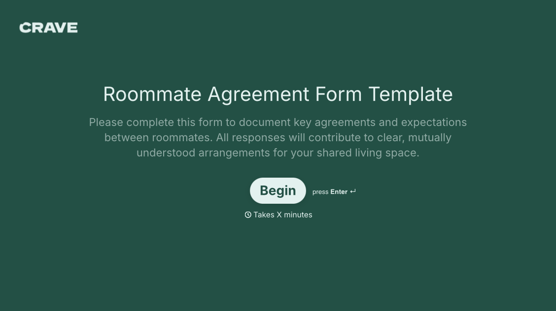 Roommate Agreement Form Template