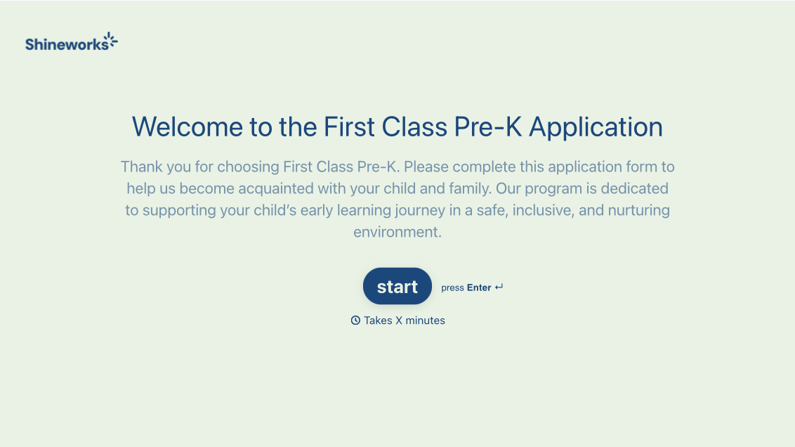 First Class Pre-K School Application Form Template
