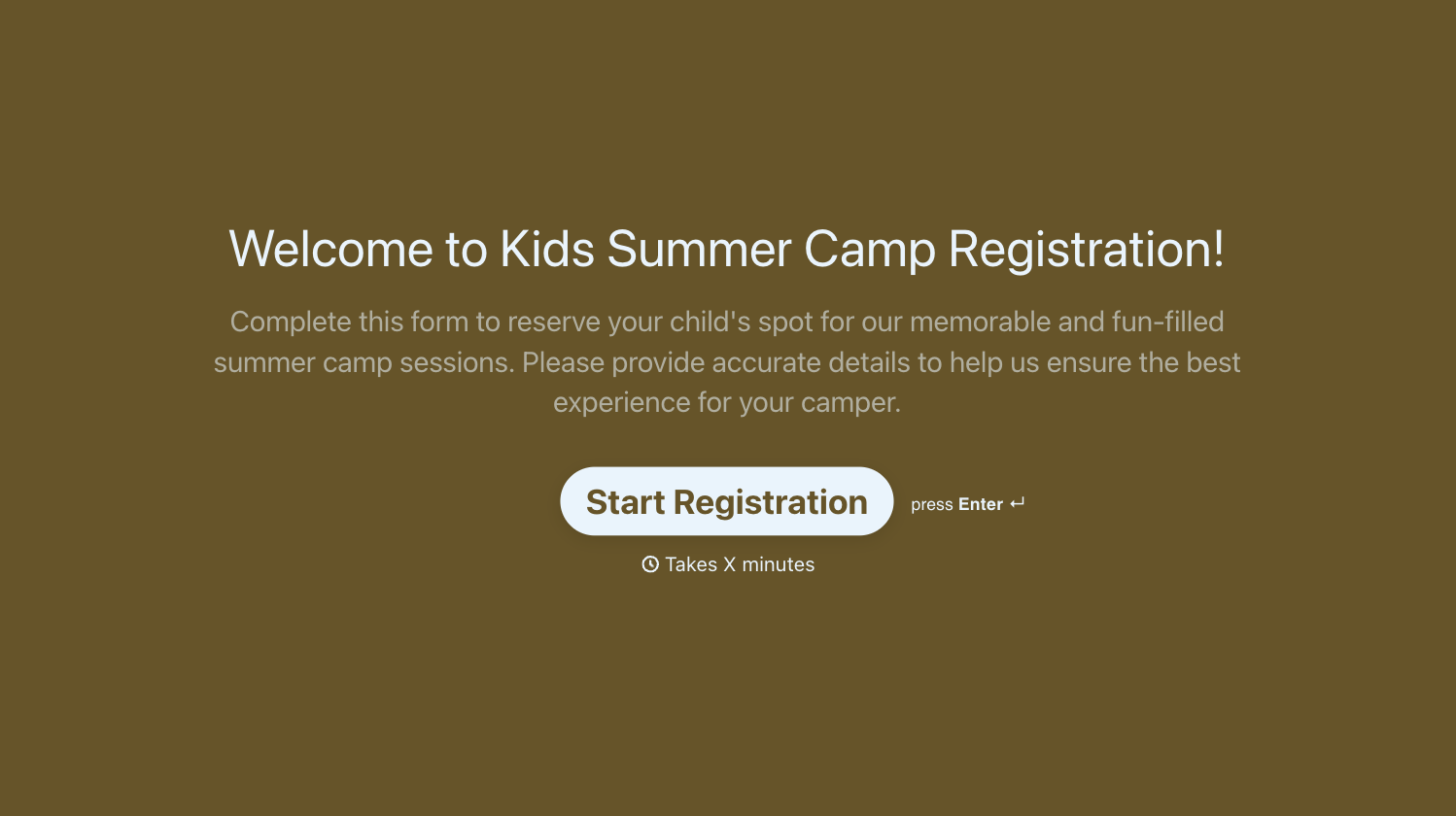 Kids Summer Camp Registration Form Template