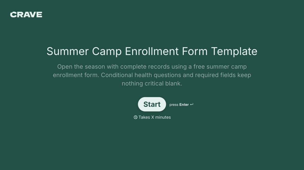 Summer Camp Enrollment Form Template
