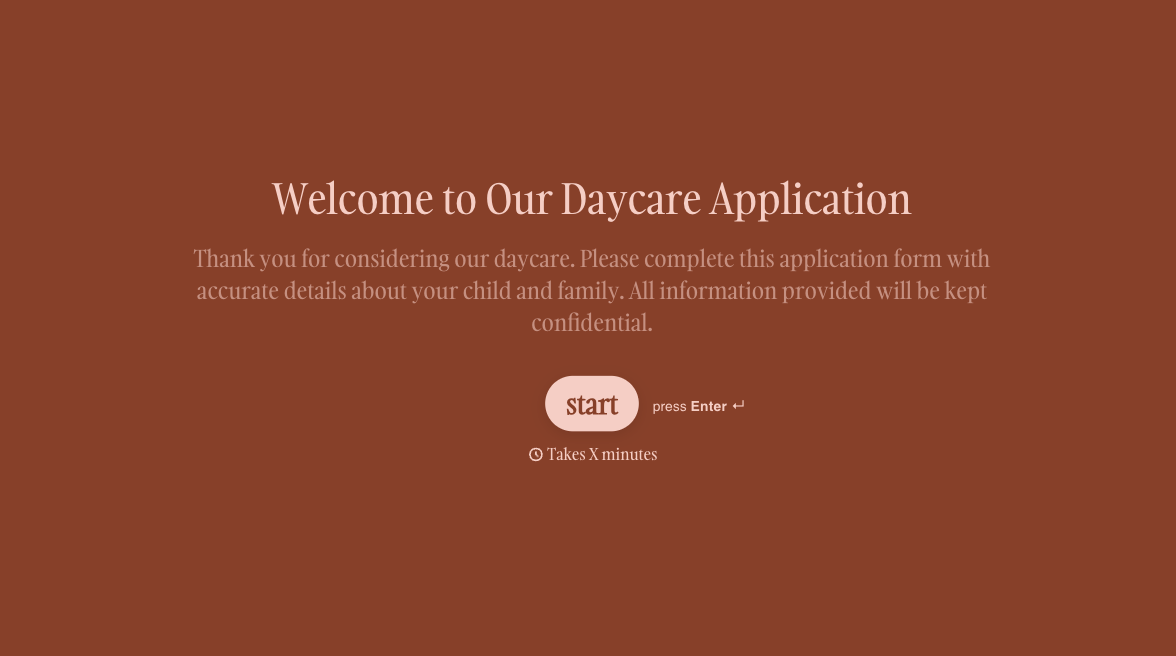 Daycare Application Form Template