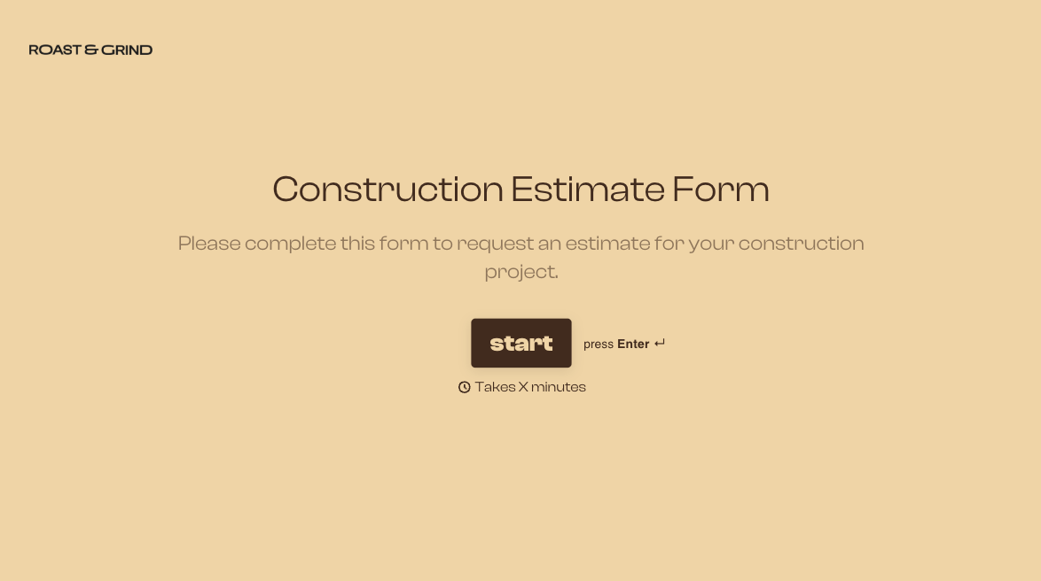 Construction Estimate Form Template