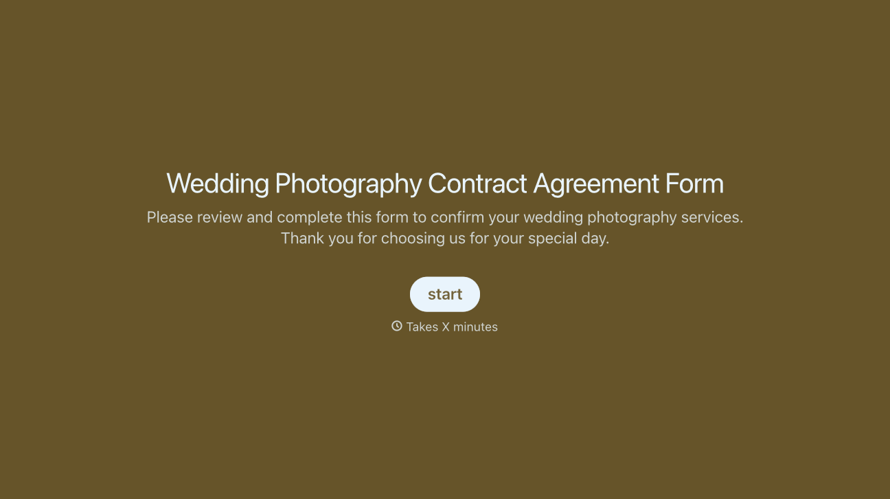 Wedding Photography Contract Form Template
