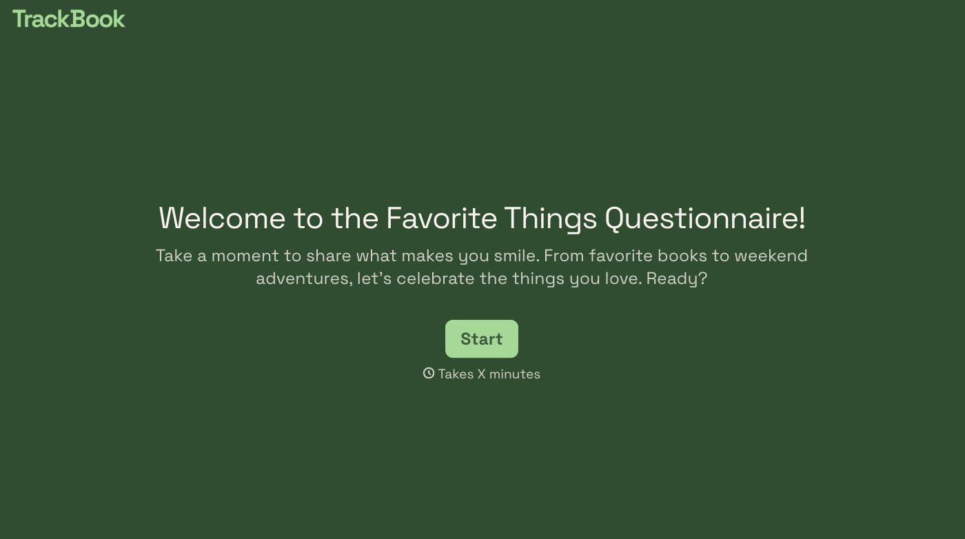 My Favorite Things Questionnaire Form
