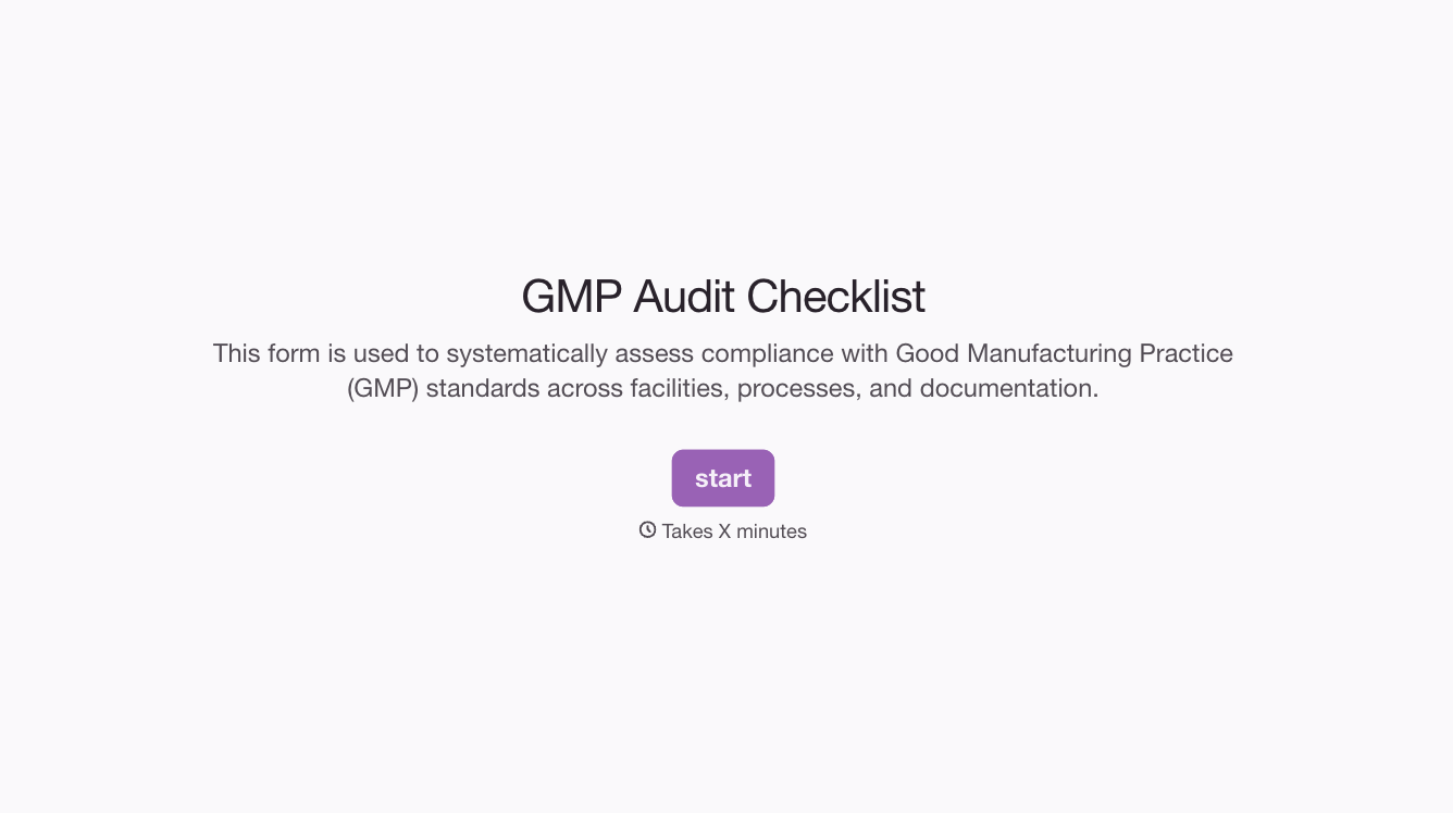 GMP Audit Checklist Form