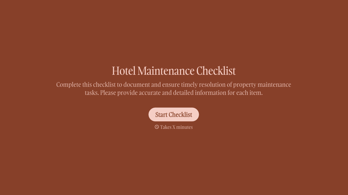 Hotel Maintenance Checklist Form