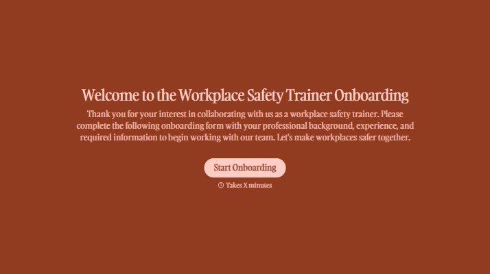 Workplace Safety Trainer Onboarding Form
