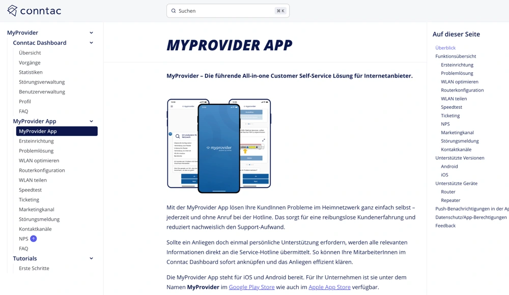 Screenshot der Conntac Knowledgebase im Light Mode