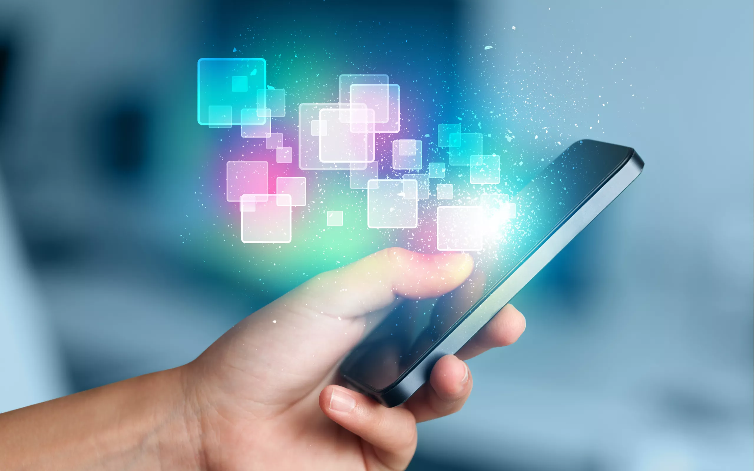 Ein Smartphone mit 5 gelben Symbolen außenrum