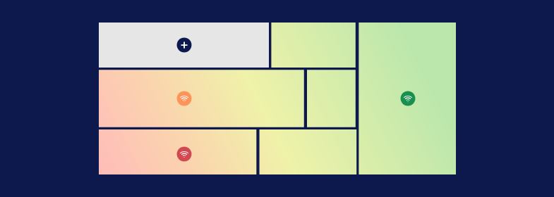 Grundriss mit farblicher WLAN-Heatmap und Messpunkten.