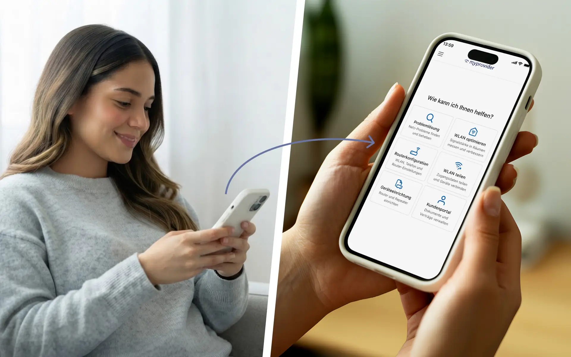 Technischer Kundenservice bei einem Internetanbieter mit geführtem Self-Service