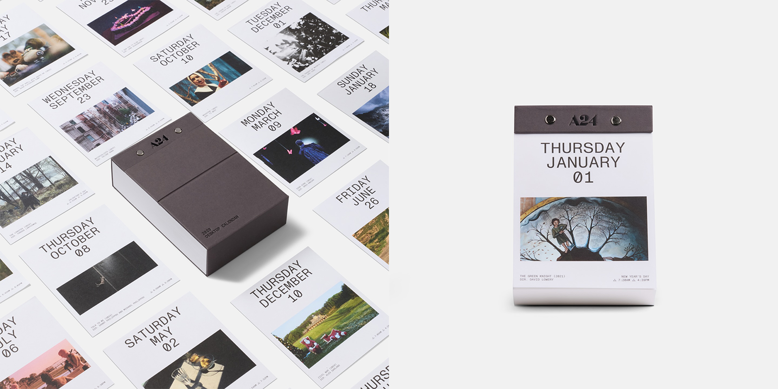 tear away calendar with movie images from A24 Films  