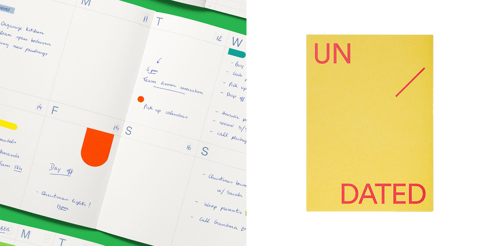 Undated calendar with bright yellow cover 