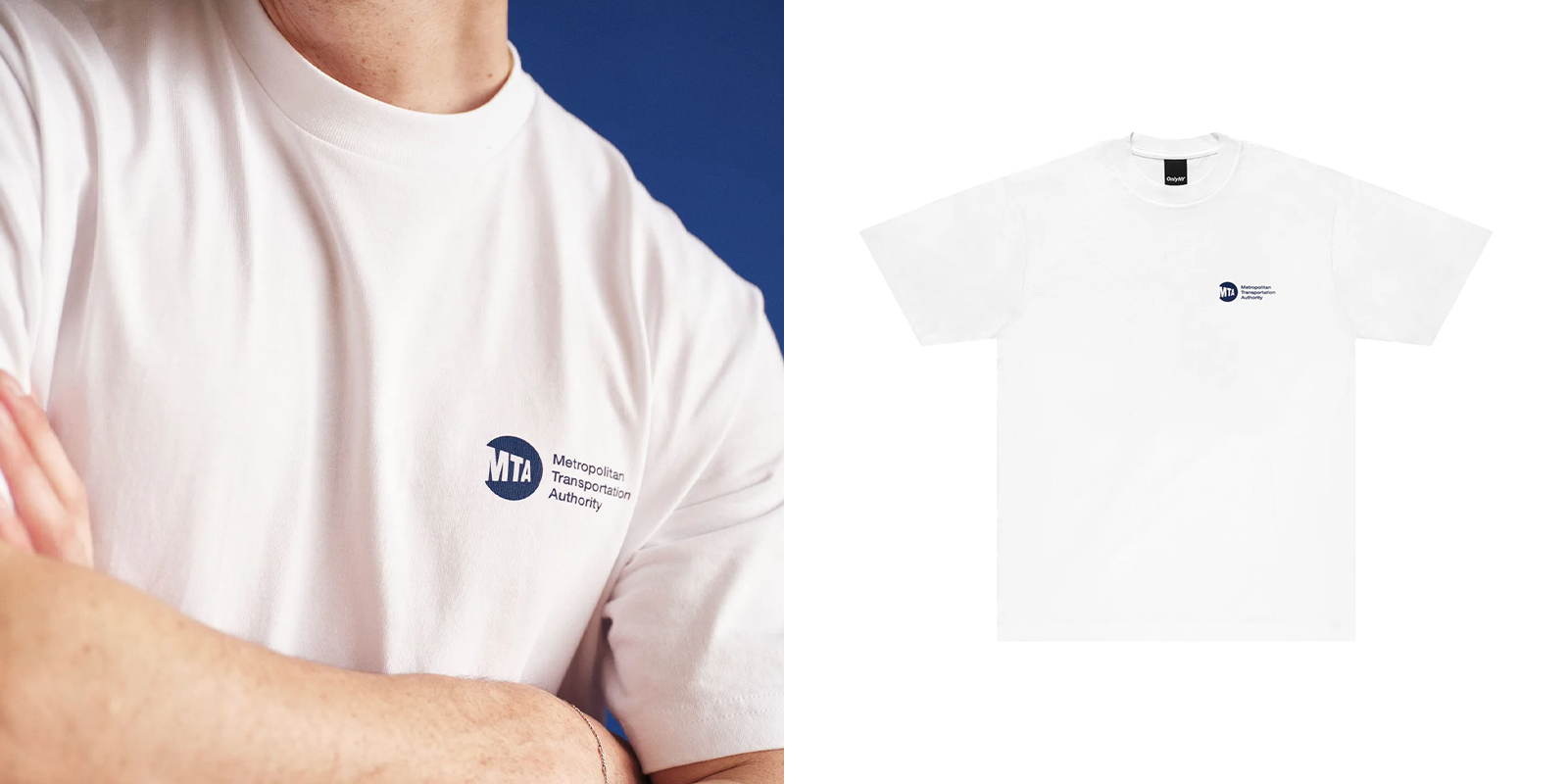 Image of a person wearing a graphic tee with logo