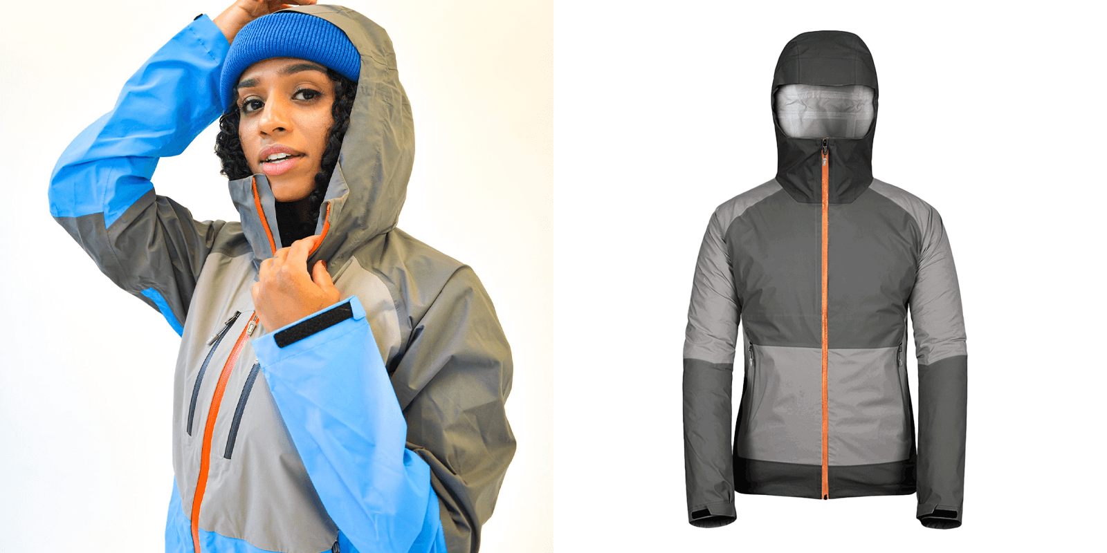 woman wearing a multi color rain jacket 