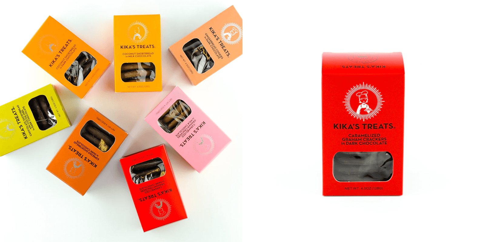 Kika's Treats gourmet cookies in colorful gift boxes