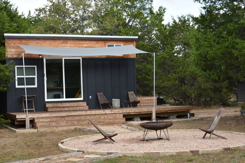 Black Cabin with firepit