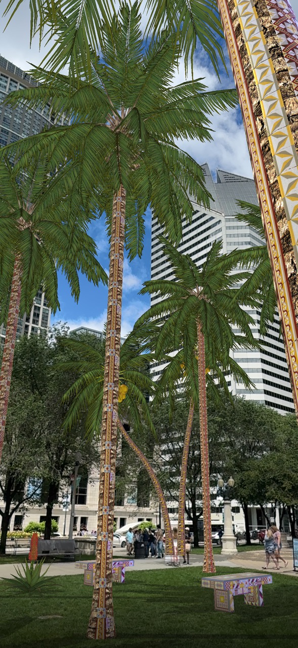 AR palm trees in millenium park chicago