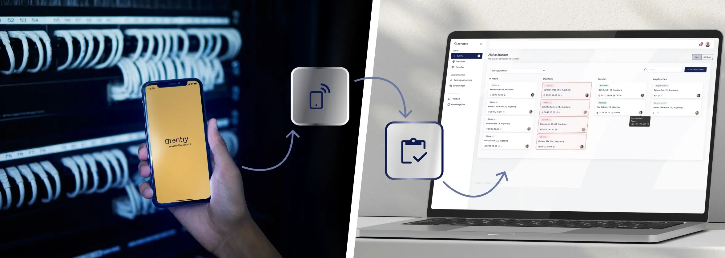 Entry App und Conntac Dashboard verbinden Statusmeldungen aus dem Außendienst mit der verantwortlichen Stelle