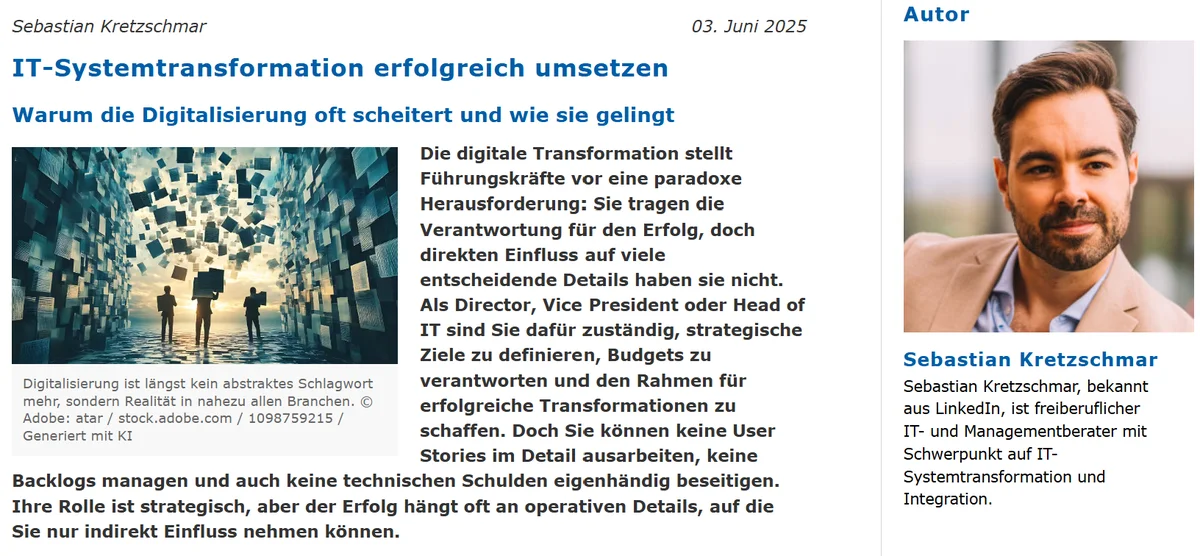 Fachartikel von Sebastian Kretzschmar in Informatik Aktuell