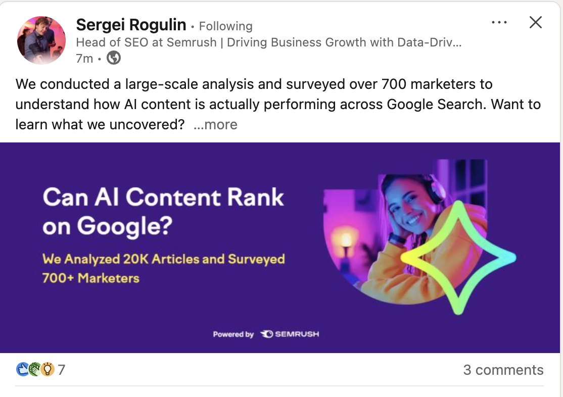 linkedin post example for marketers - blog post