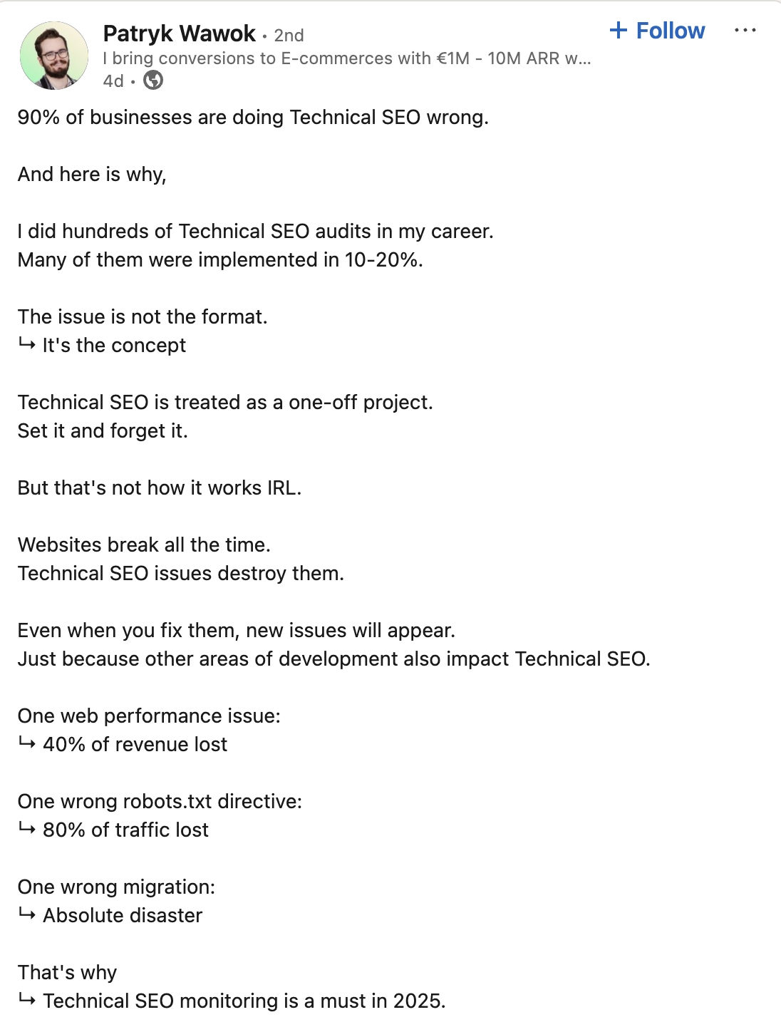 linkedin post example for marketers - podcast or webinar